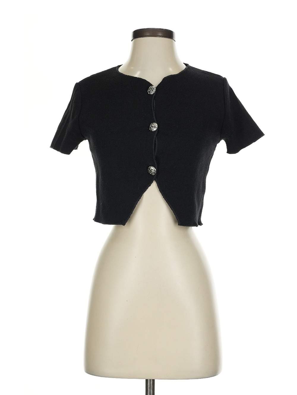H&M Black Cropped Short-Sleeve Cardigan with Decorative Buttons
